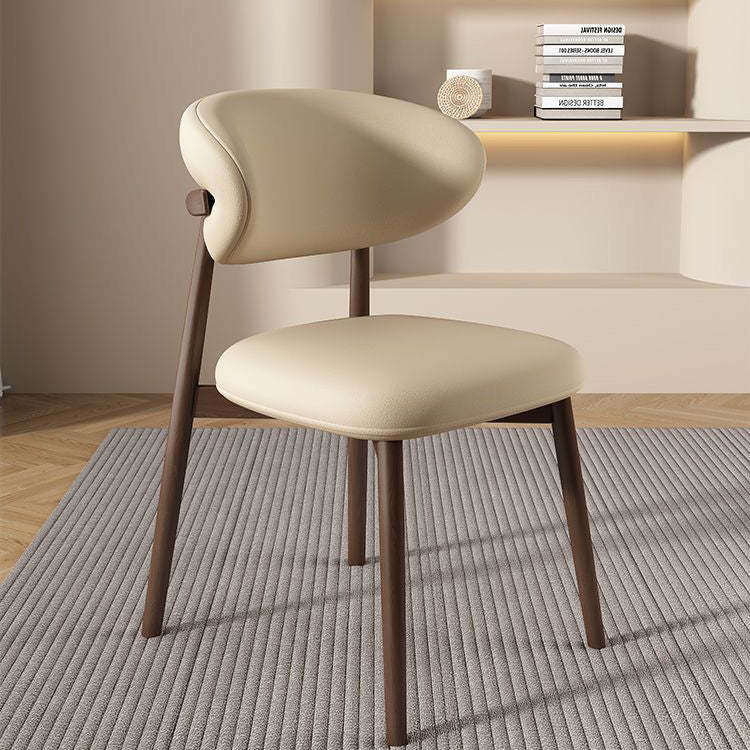 Scandinavian Leather Wood Armless Dining Chair