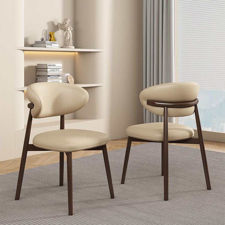 Scandinavian Leather Wood Armless Dining Chair — Light Gray