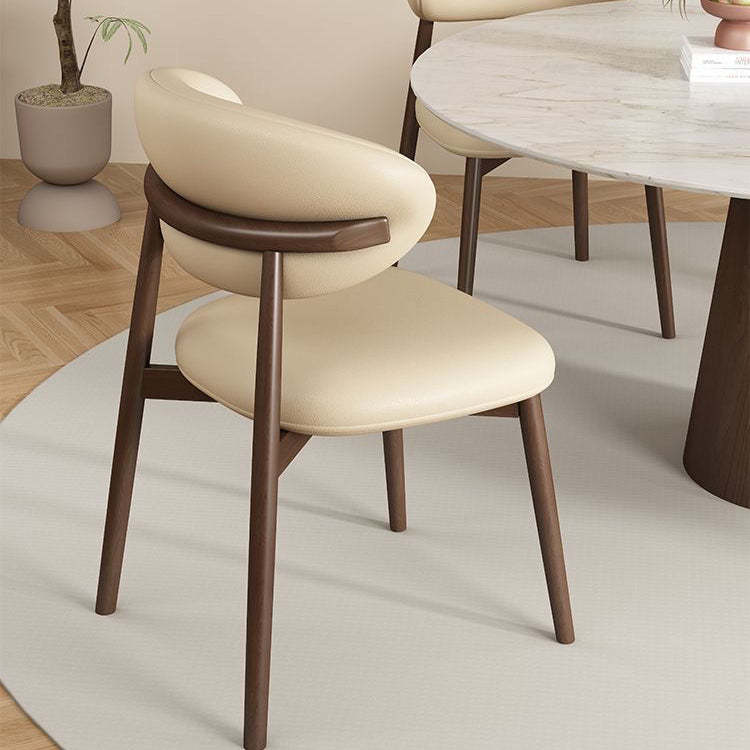 Scandinavian Leather Wood Armless Dining Chair