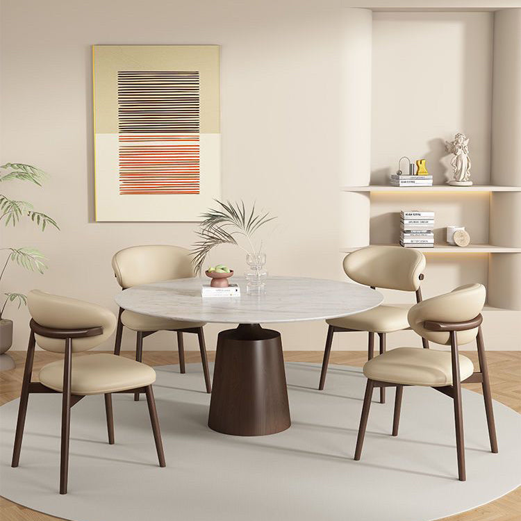 Scandinavian Leather Wood Armless Dining Chair