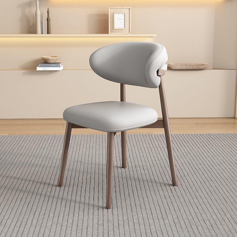 Scandinavian Leather Wood Armless Dining Chair