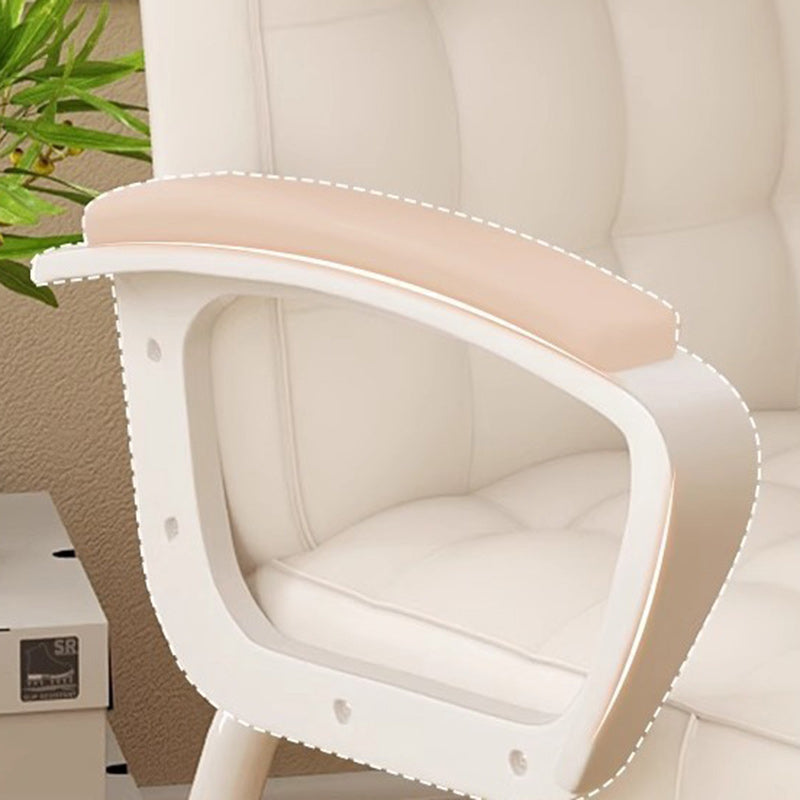 Modern PU Solid Wood Desk Chair — With Headrest / White Frame + White Cushion