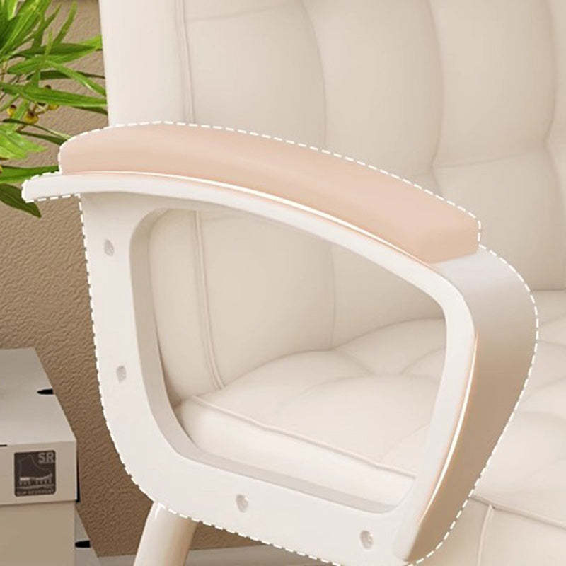 Modern PU Solid Wood Desk Chair — With Headrest / White Frame + White Cushion