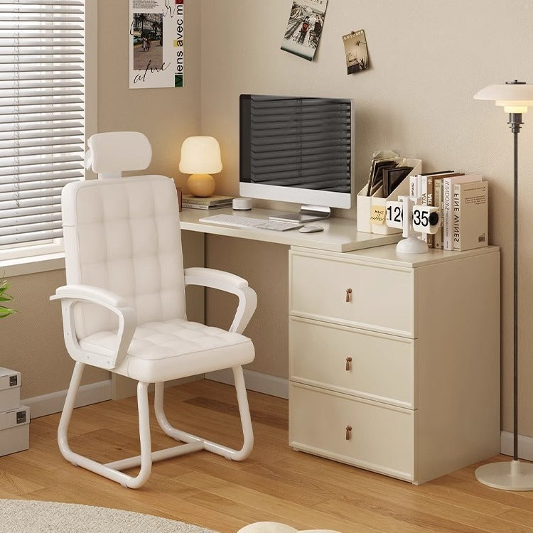 Modern PU Solid Wood Desk Chair — Without Headrest / White Frame + Gray Cushion