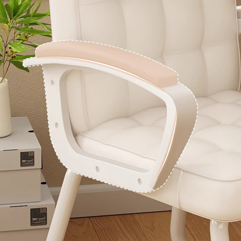 Modern PU Solid Wood Desk Chair — With Headrest / White Frame + Gray Cushion