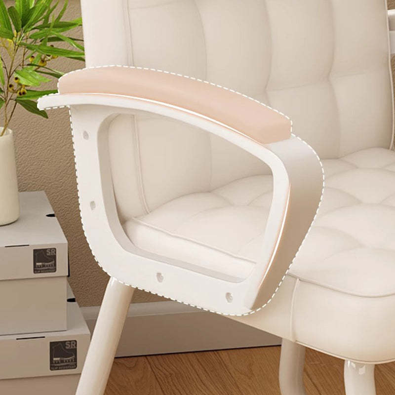 Modern PU Solid Wood Desk Chair — With Headrest / White Frame + Gray Cushion