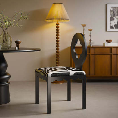 French Clover Flannelette Steel Dining Chair — Black