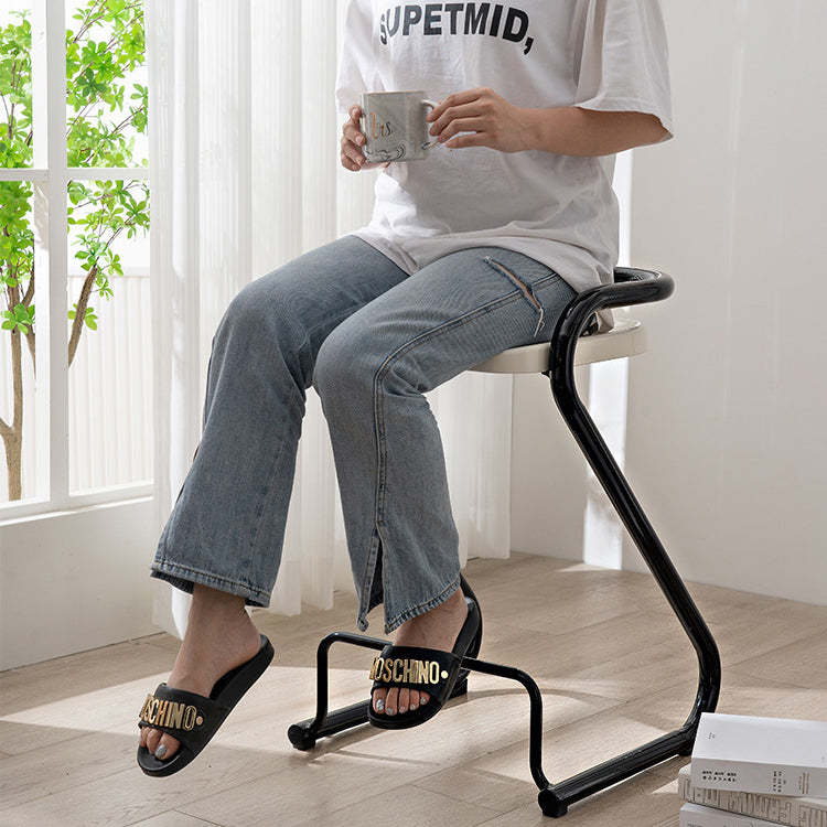 Nordic Iron Geometric Bar Stool — White - Black