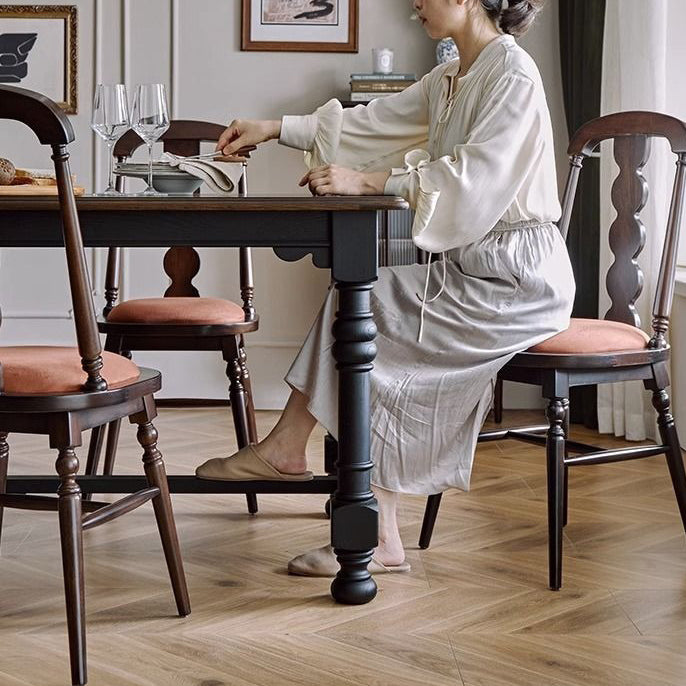 French Flannelette Solid Wood Armless Dining Chair
