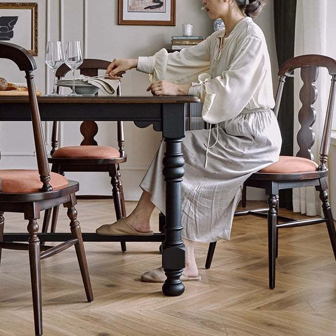 French Flannelette Solid Wood Armless Dining Chair