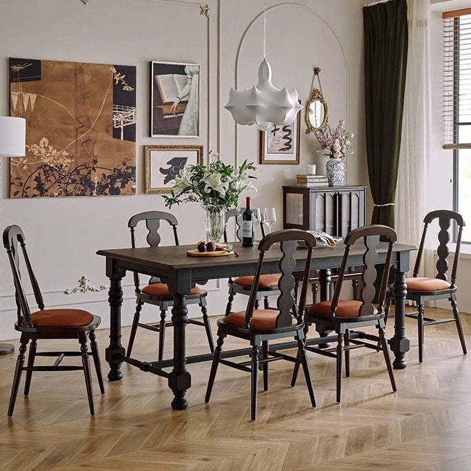 French Flannelette Solid Wood Armless Dining Chair