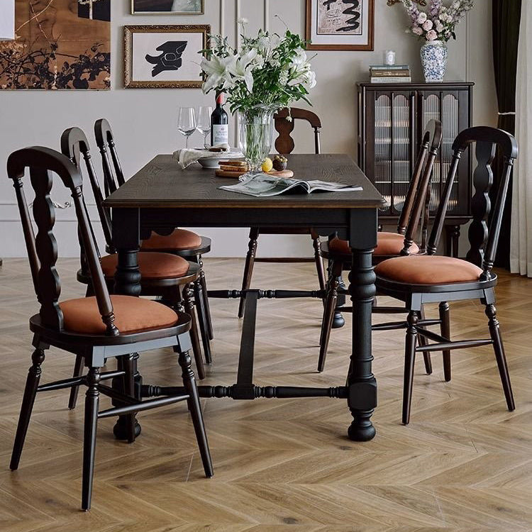 French Flannelette Solid Wood Armless Dining Chair