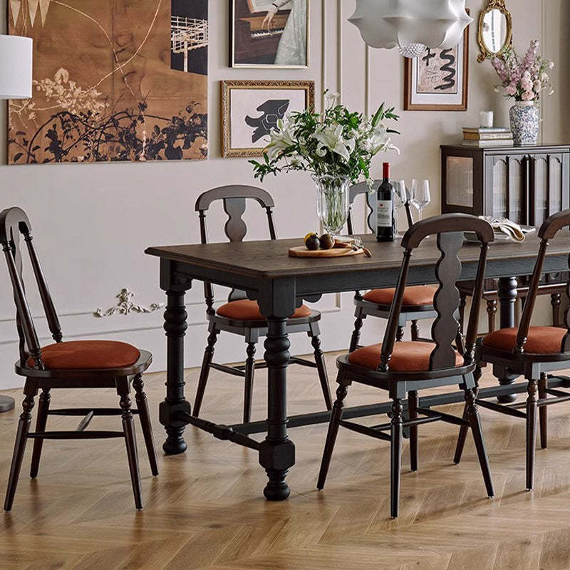 French Flannelette Solid Wood Armless Dining Chair — Black