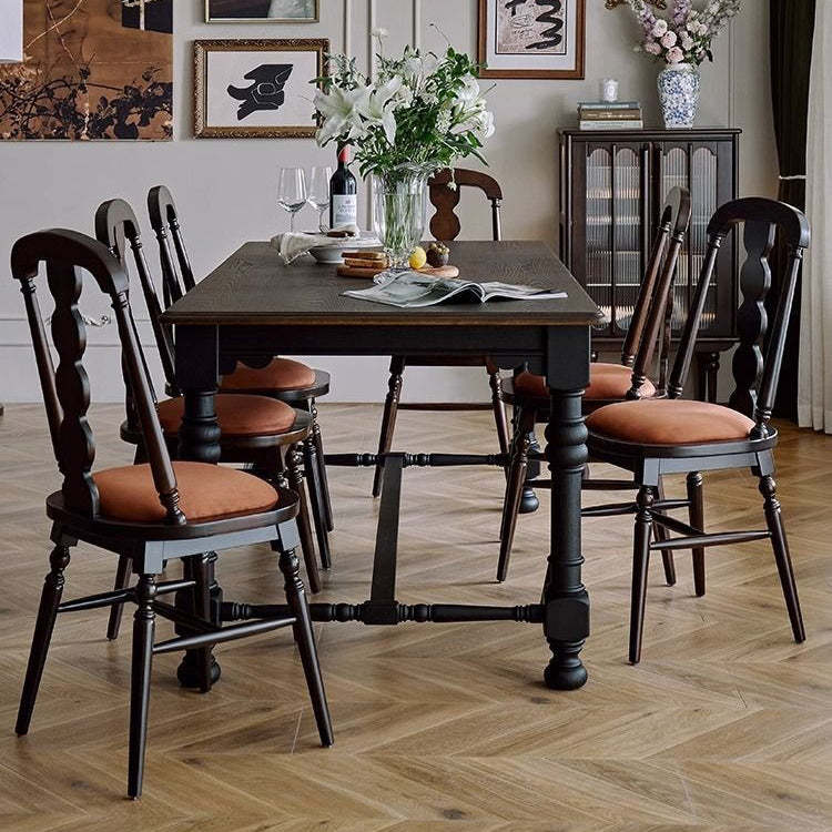 French Flannelette Solid Wood Armless Dining Chair — Black Walnut Color