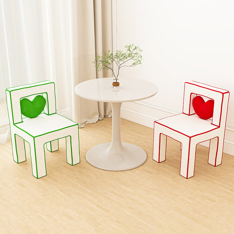 Contemporary Lambswool Wood Iron Vanity Stool — Green