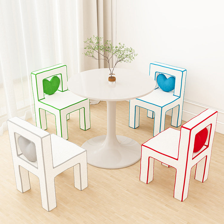 Contemporary Lambswool Wood Iron Vanity Stool — Red