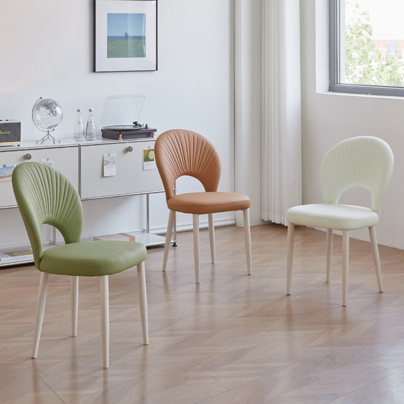 Nordic Scallop Leather Iron Dining Chair — Orange