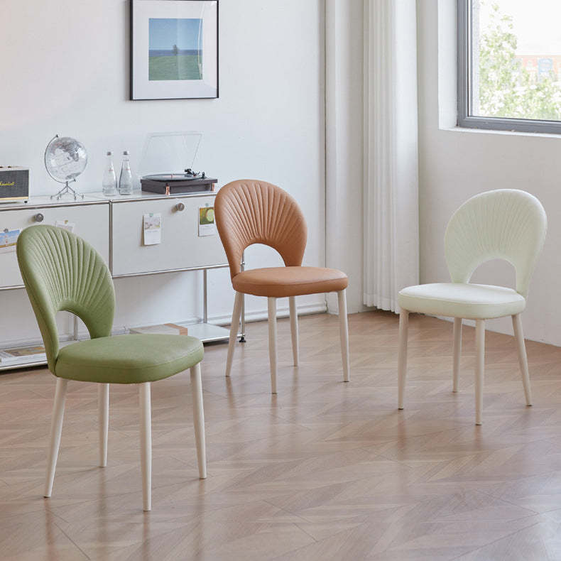 Nordic Scallop Leather Iron Dining Chair — Orange