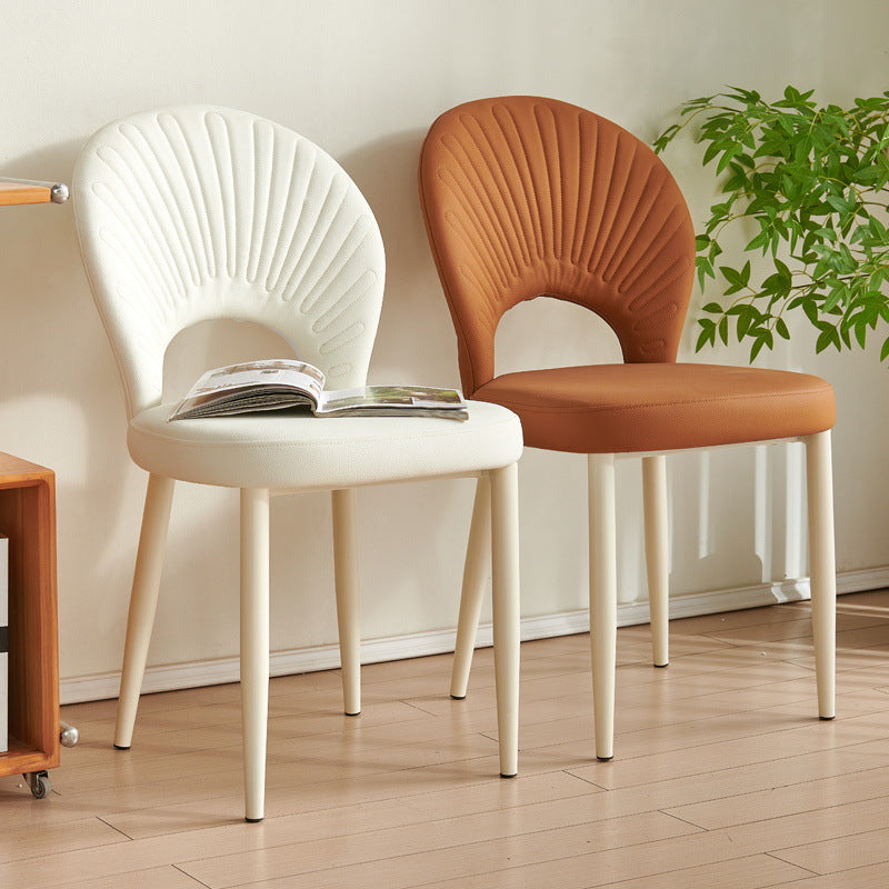 Nordic Scallop Leather Iron Dining Chair — White