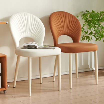 Nordic Scallop Leather Iron Dining Chair — White