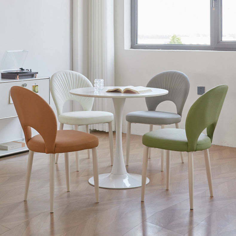 Nordic Scallop Leather Iron Dining Chair — Green