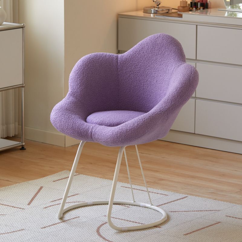 Contemporary Flower Lambswool Steel Vanity Stool — Purple