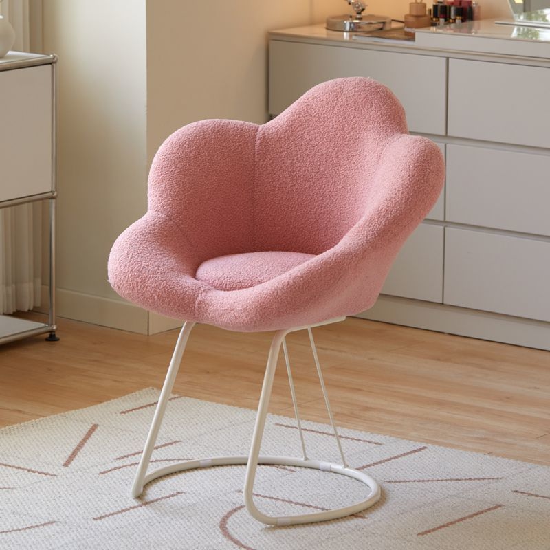Contemporary Flower Lambswool Steel Vanity Stool — Pink