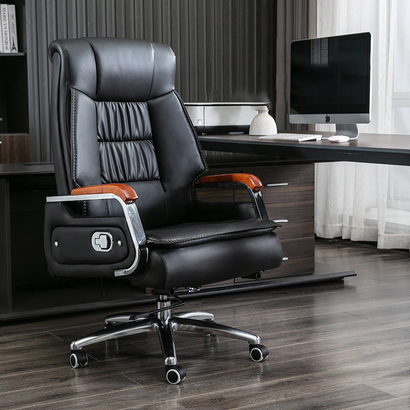 Scandinavian Solid Wood PU Desk Chair — Without Footrest / Black