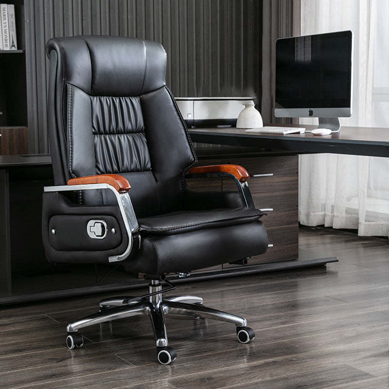Scandinavian Solid Wood PU Desk Chair — Without Footrest / Black