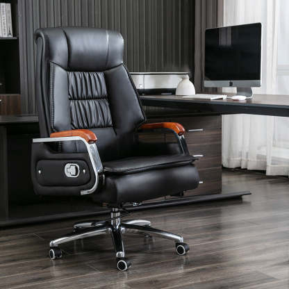 Scandinavian Solid Wood PU Desk Chair — Without Footrest / Black