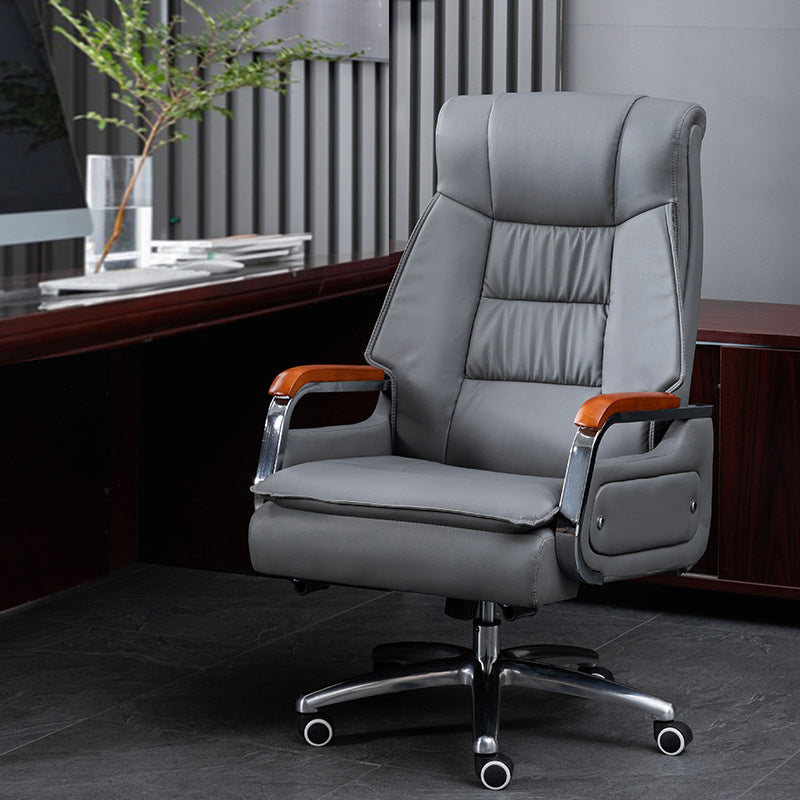 Scandinavian Solid Wood PU Desk Chair — Without Footrest / Gray