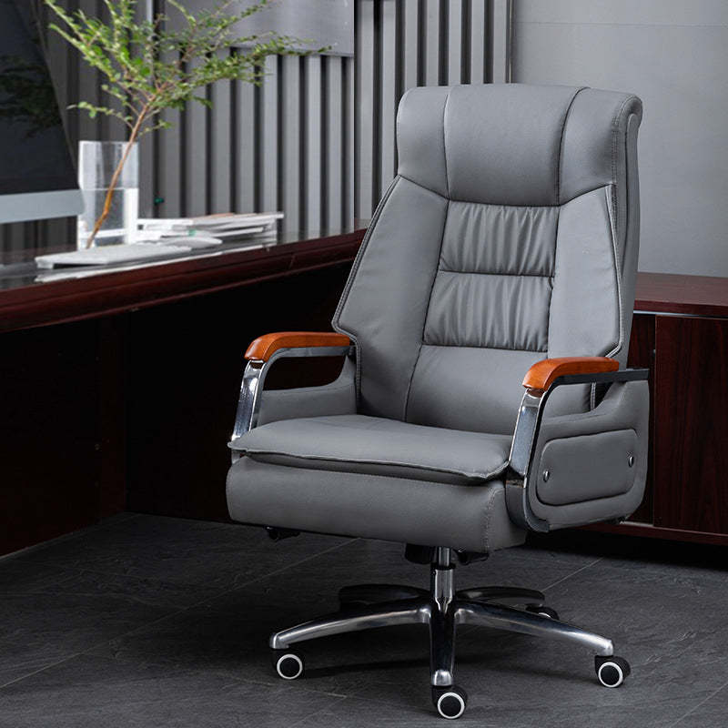 Scandinavian Solid Wood PU Desk Chair — Without Footrest / Gray