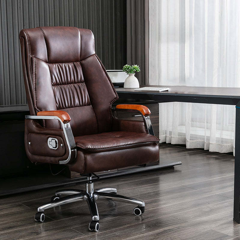 Scandinavian Solid Wood PU Desk Chair — Without Footrest / Brown