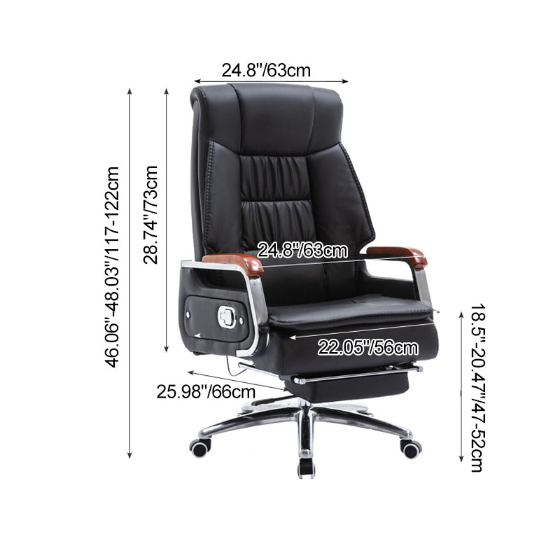 Scandinavian Solid Wood PU Desk Chair — With Footrest / Black