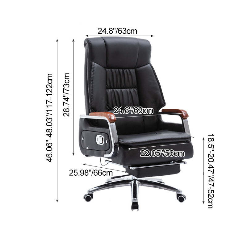 Scandinavian Solid Wood PU Desk Chair — With Footrest / Black