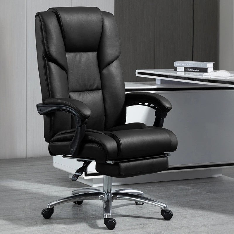 Scandinavian Plastic PU Desk Chair — With Footrest / Brown