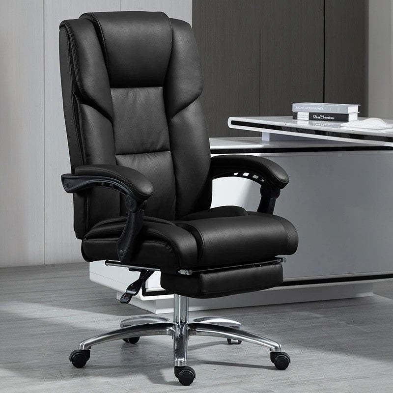 Scandinavian Plastic PU Desk Chair — With Footrest / Brown