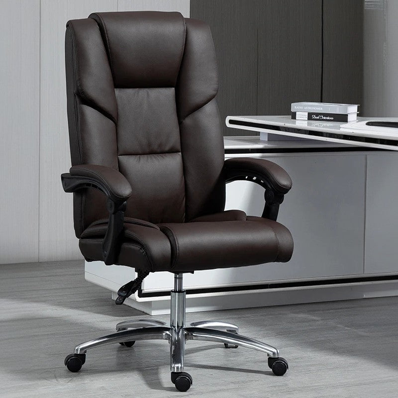 Scandinavian Plastic PU Desk Chair — Without Footrest / Coffee Color