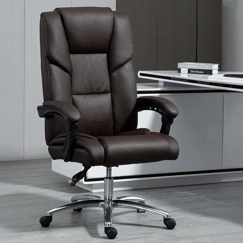 Scandinavian Plastic PU Desk Chair — Without Footrest / Coffee Color