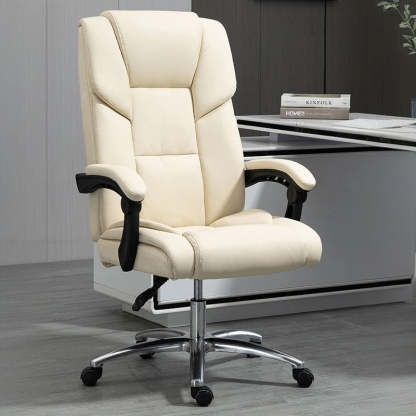 Scandinavian Plastic PU Desk Chair — Without Footrest / White