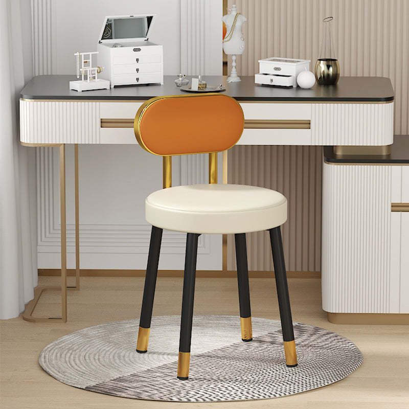 Nordic PU Iron Vanity Stool — Orange / Off White