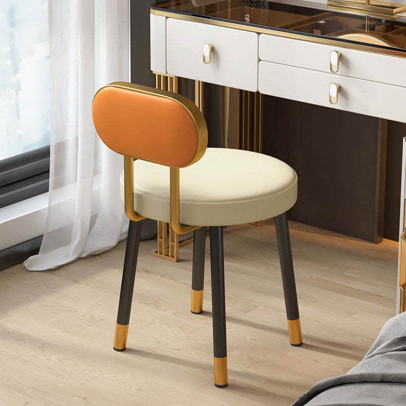 Nordic PU Iron Vanity Stool — Off White / Orange
