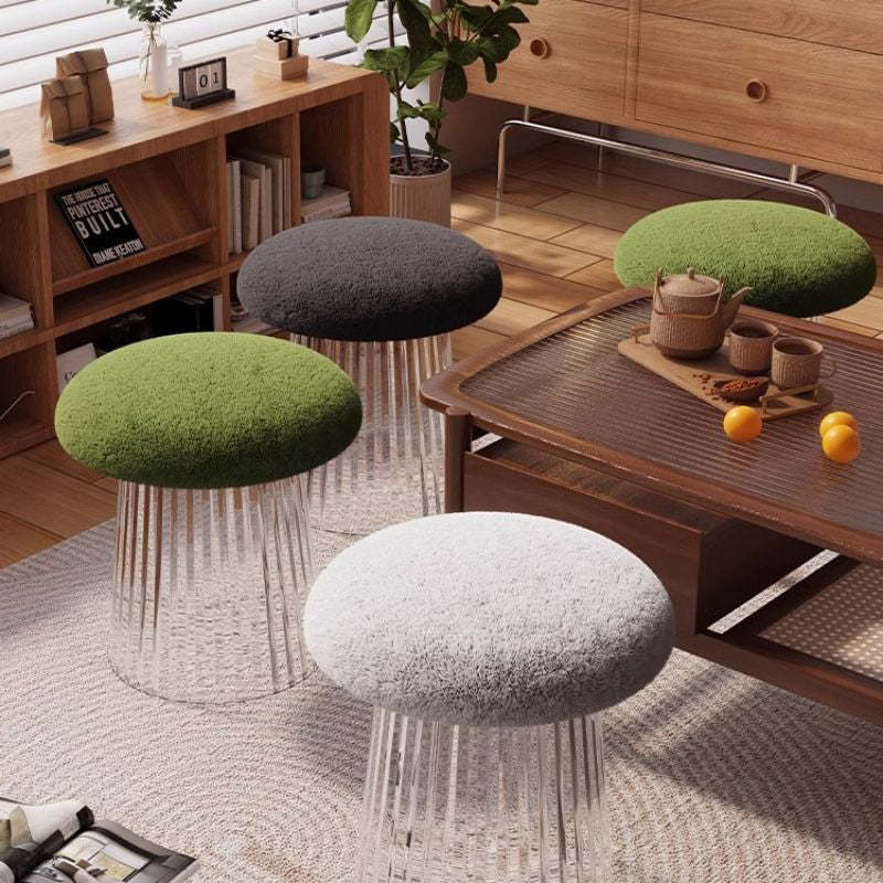 Mushroom Acrylic Lambswool Footstool — White