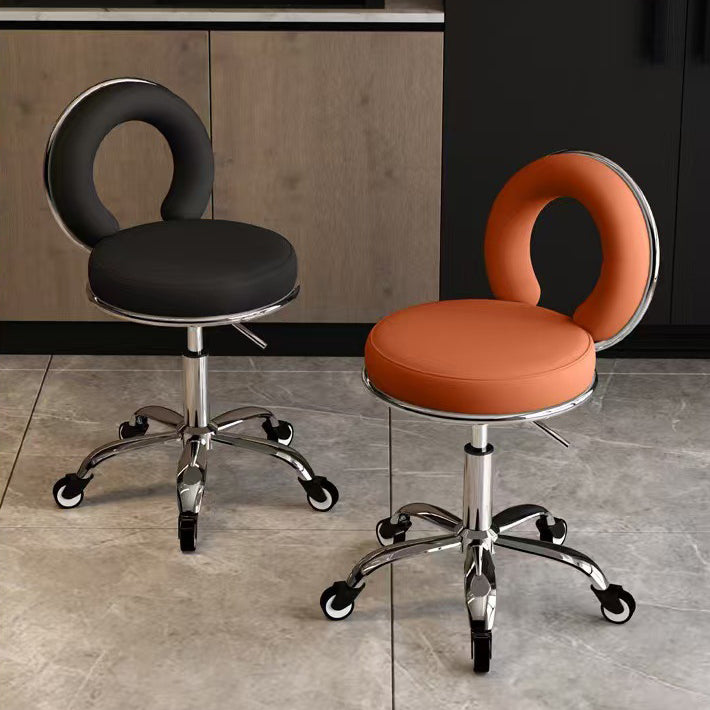 Scandinavian Round Hollow Leather Metal Vanity Stool — Silver / Black