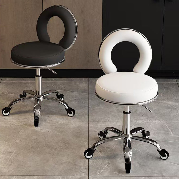 Scandinavian Round Hollow Leather Metal Vanity Stool — Gold / Gray