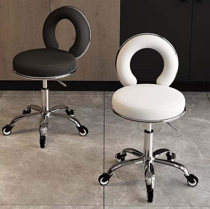 Scandinavian Round Hollow Leather Metal Vanity Stool — Gold / Gray