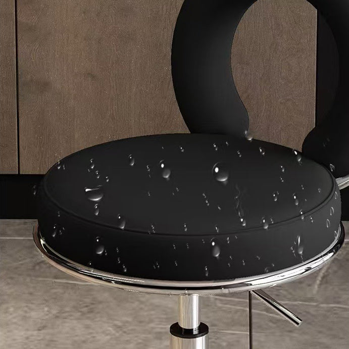 Scandinavian Round Hollow Leather Metal Vanity Stool — Gold / White