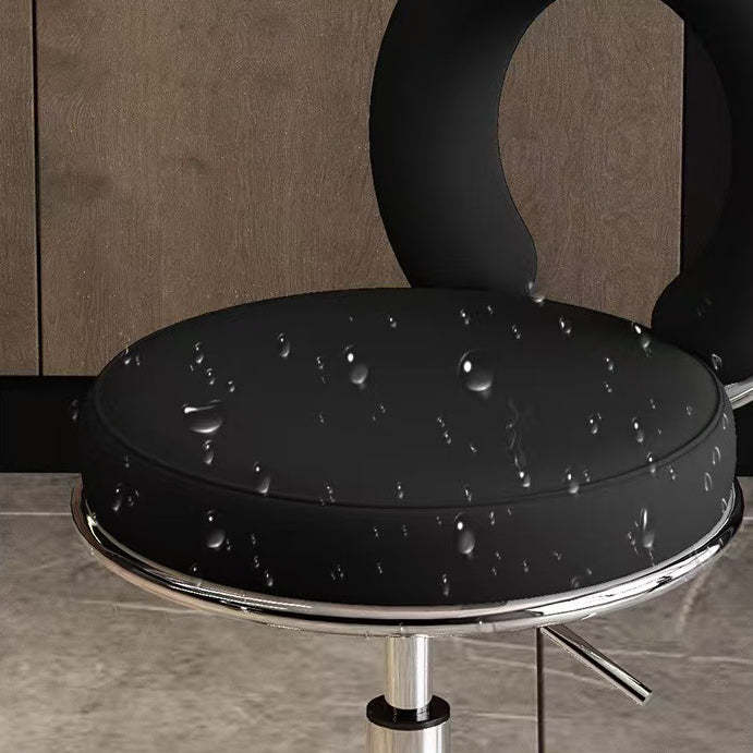 Scandinavian Round Hollow Leather Metal Vanity Stool — Gold / White
