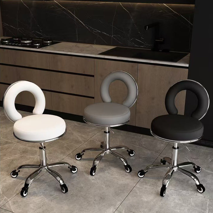 Scandinavian Round Hollow Leather Metal Vanity Stool