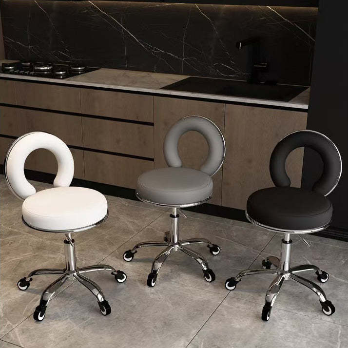 Scandinavian Round Hollow Leather Metal Vanity Stool — Silver / White